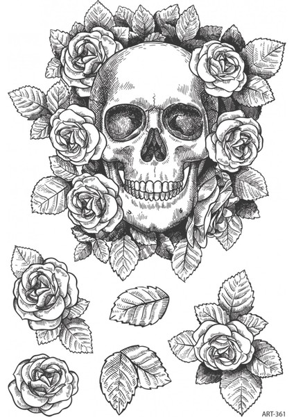 Gül ve Kuru Kafa Geçici Dövme,geçici Tattoo ,vücut Dövme,kol Bilek Dövme,boyun Dövme,sırt Dövme fiyatları