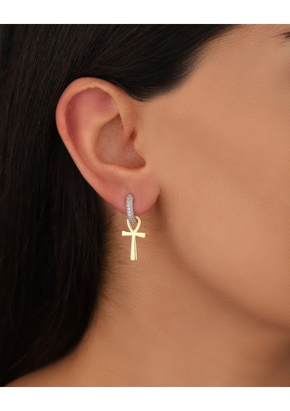 Çift Renkli Nil Anahtarı Gümüş Küpe