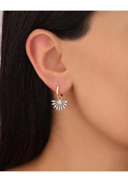 Çift Renkli Taşlı Gümüş Güneş Küpe