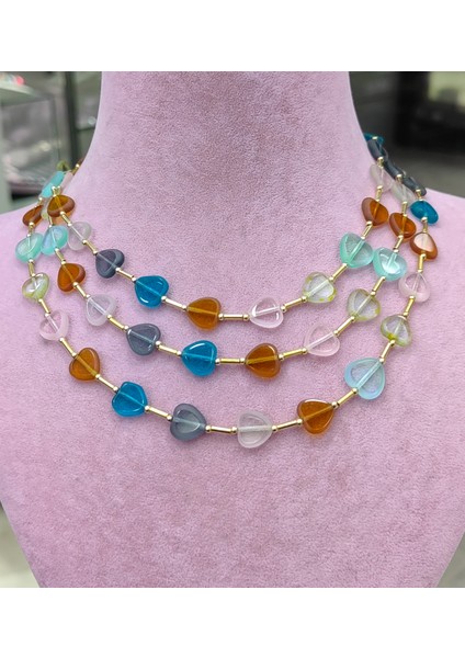 Renkli Taşlı Kalp Gümüş Kolye fiyatları