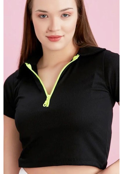 Polo Yaka Neon Fermuarlı Kaşkorse Bluz indirimleri