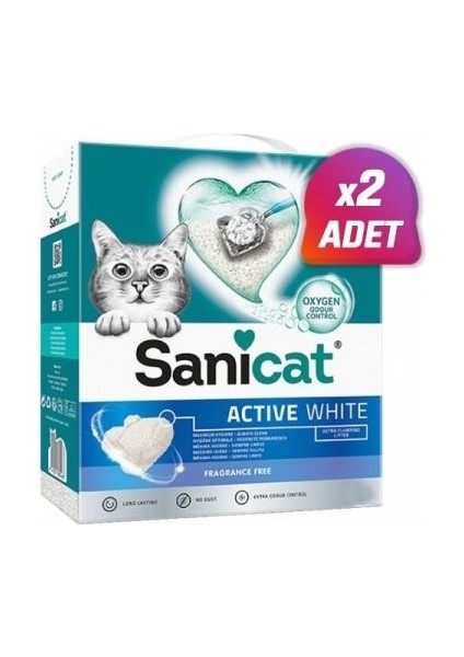2 Adet - Sanicat Active White Ultra Topaklanan Kedi Kumu 10 Lt