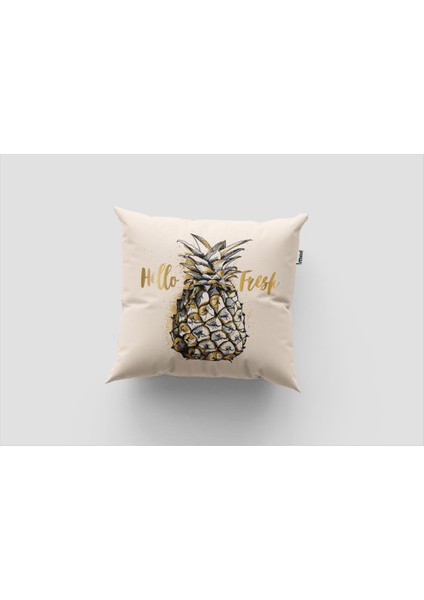 Sakallı Home Gold Ananas Desen  3D Digital Baskılı  Dekoratif Kırlent Kılıfı