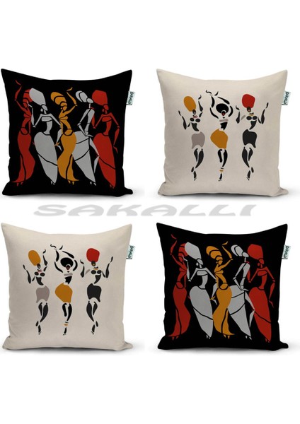 Sakalli Home 4'Lü Kombin 3D Baskılı Dekoratif Kırlent Kılıfı