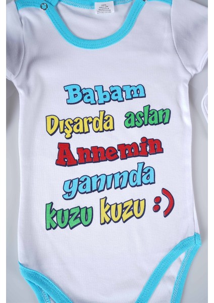 Miniko Kids Yeni Sezon Babam Dışarda Aslan Yazılı Bebek Çocuk Uzun Kol Pamuk Bady Zıbın