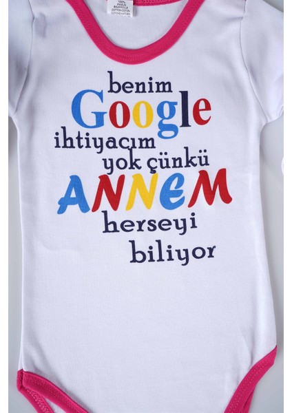 Miniko Kids Yeni Sezon Google Annem Yazılı Bebek Çocuk Uzun Kol Pamuk Bady Zıbın