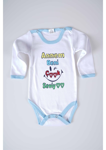 Yeni Sezon Annem Beni Çok Seviyo Yazılı Bebek Çocuk Uzun Kol Pamuk Bady Zıbın