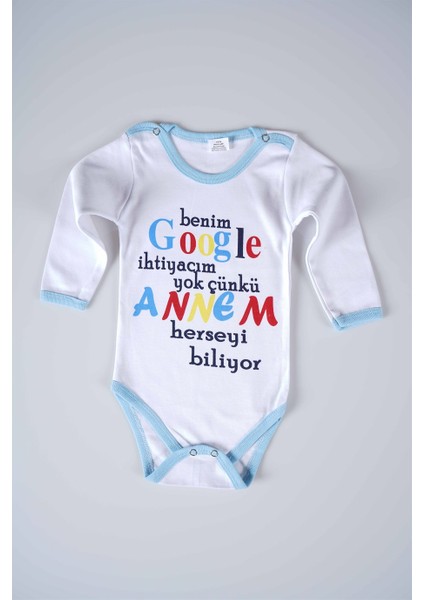 Miniko Kids Yeni Sezon Google Annem Yazılı Bebek Çocuk Uzun Kol Pamuk Bady Zıbın