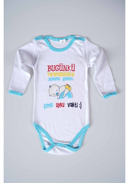 Yeni Sezon Bugünkü Yaramazlıkların Sonuna Geldim Yazılı Bebek Çocuk Uzun Kol Pamuk Bady Zıbın