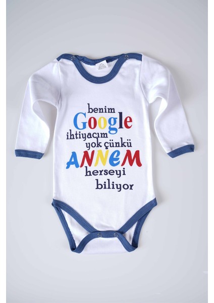 Yeni Sezon Google Annem Yazılı Bebek Çocuk Uzun Kol Pamuk Bady Zıbın