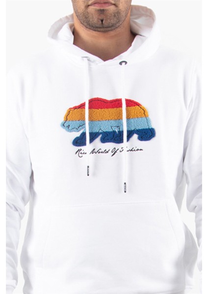 Rıch Beyaz Süzene Nakış Detay Kapüşonlu Sweatshirt