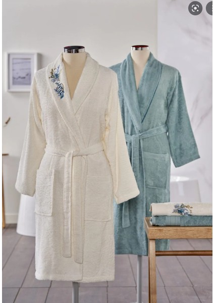 Soft Bamboo Darla Çift Kişilik Bambu Aile Seti Ekru-Mavi