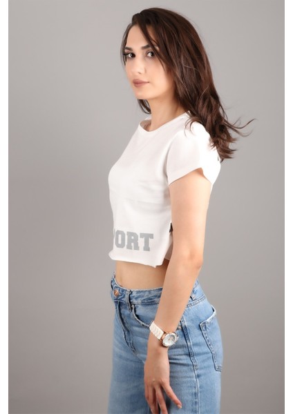 Kadın Kısa Kollu Crop Bluz
