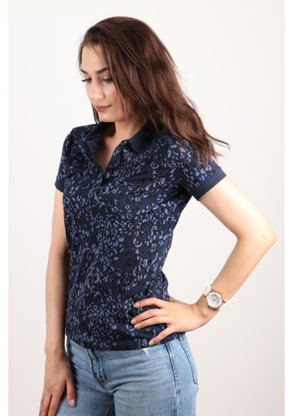 Kadın Polo Yaka Desenli T-Shirt