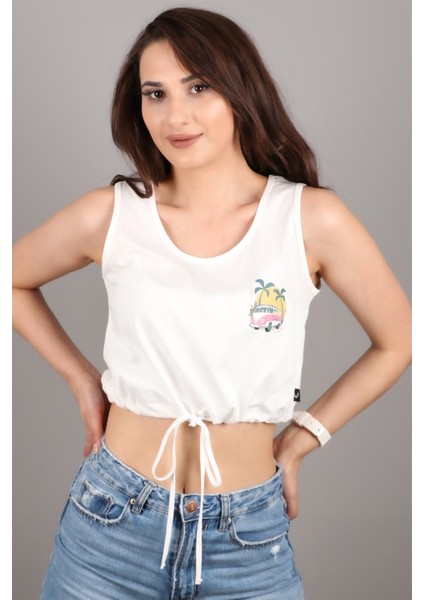 Kadın Kolsuz Crop Bluz