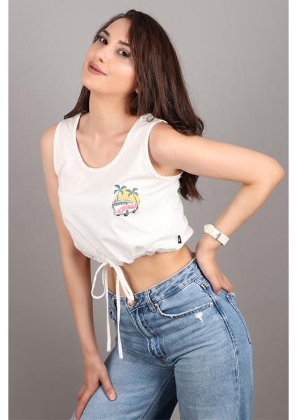 Kadın Kolsuz Crop Bluz