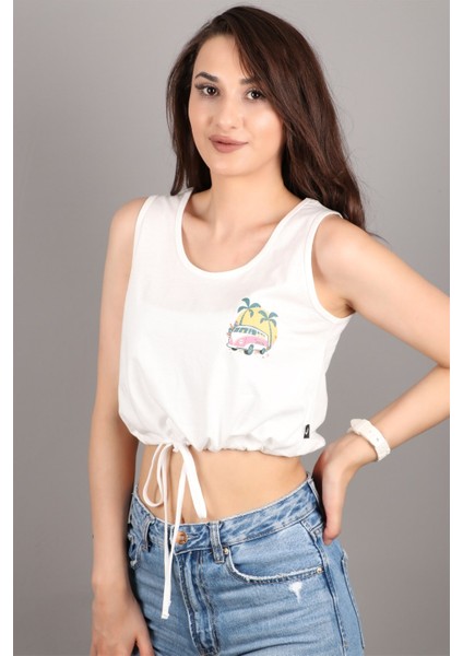 Kadın Kolsuz Crop Bluz