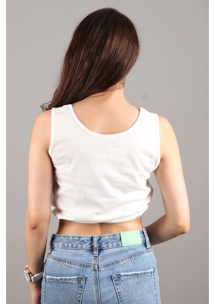 Kadın Kolsuz Crop Bluz