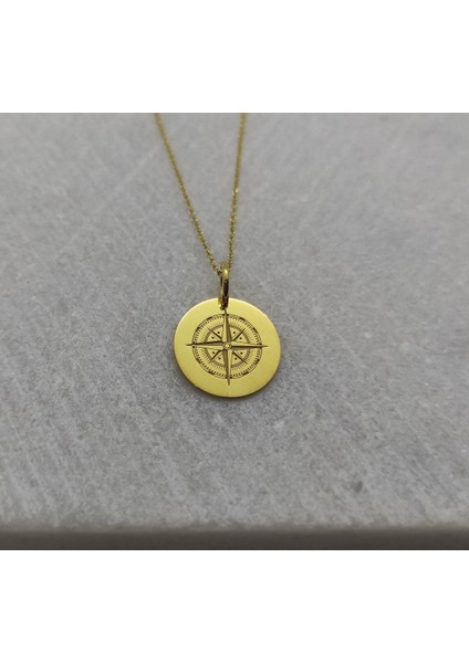 Pusula Yuvarlak Plaka 925 Ayar Gümüş Kolye