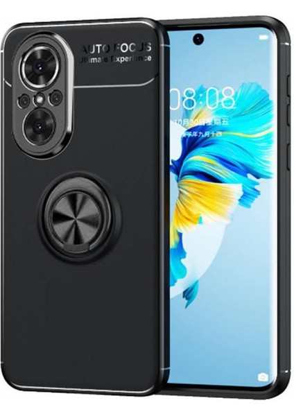 Huawei Nova 9 Se Focus Serisi Yüzük Standlı Silikon Kılıf - Siyah