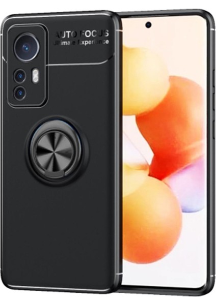 Xiaomi Mi 12 Focus Serisi Yüzük Standlı Silikon Kılıf - Siyah