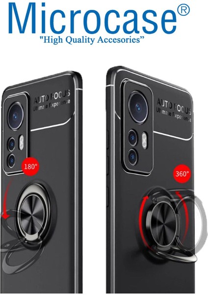 Xiaomi Mi 12X Focus Serisi Yüzük Standlı Silikon Kılıf - Siyah