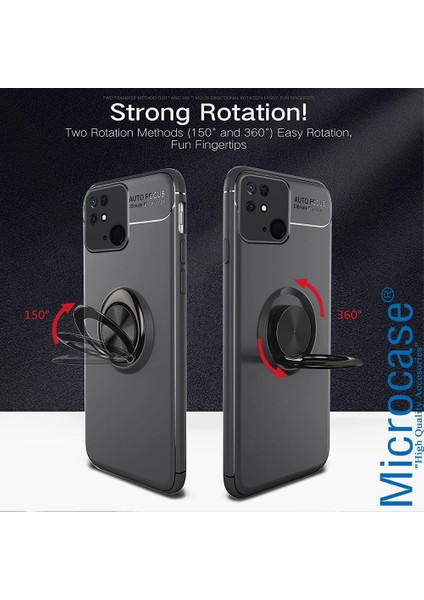 Xiaomi Redmi 10C Focus Serisi Yüzük Standlı Silikon Kılıf - Siyah