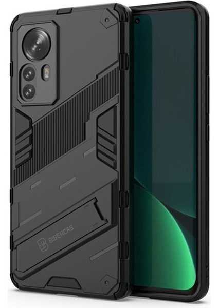 Xiaomi Mi 12 Pro Matrix Serisi Armor Standlı Perfect Koruma Kılıf -Siyah