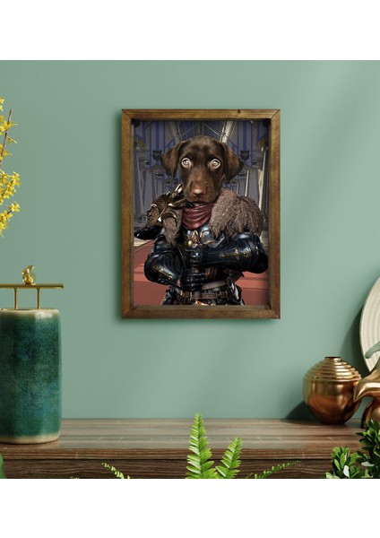 Evcil Dostlara Özel Şövalye Tasarımlı Portre Doğal Masif Ahşap Çerçeveli Tablo 30X40CM-1
