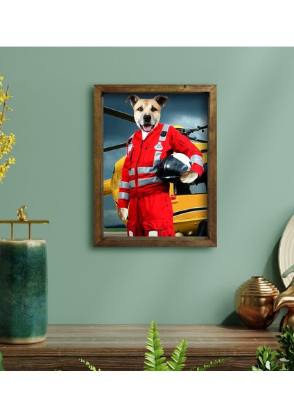 Evcil Dostlara Özel Ambulans Paramedik Tasarımlı Portre Doğal Masif Ahşap Çerçeveli Tablo 30X40CM-1