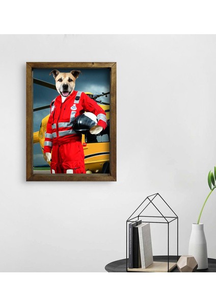 Evcil Dostlara Özel Ambulans Paramedik Tasarımlı Portre Doğal Masif Ahşap Çerçeveli Tablo 30X40CM-1 fiyatları