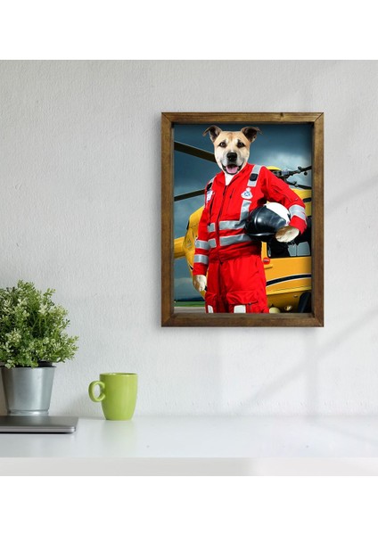 Evcil Dostlara Özel Ambulans Paramedik Tasarımlı Portre Doğal Masif Ahşap Çerçeveli Tablo 30X40CM-1 modelleri
