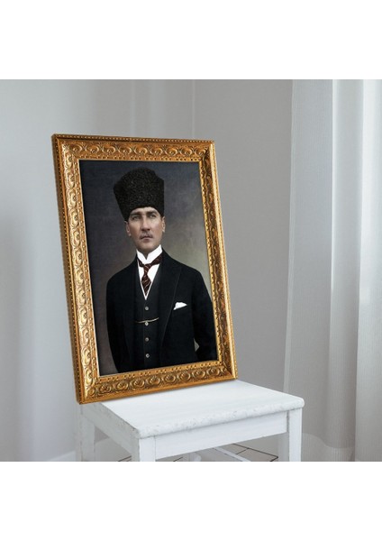 Altın Yaldız Çerçeveli A3 Atatürk Tablosu - 21