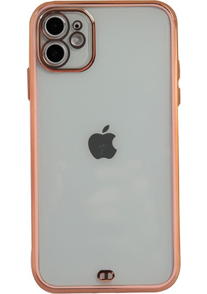 iPhone 11 Gold - Pembe Çerçeveli Şeffaf Kılıf