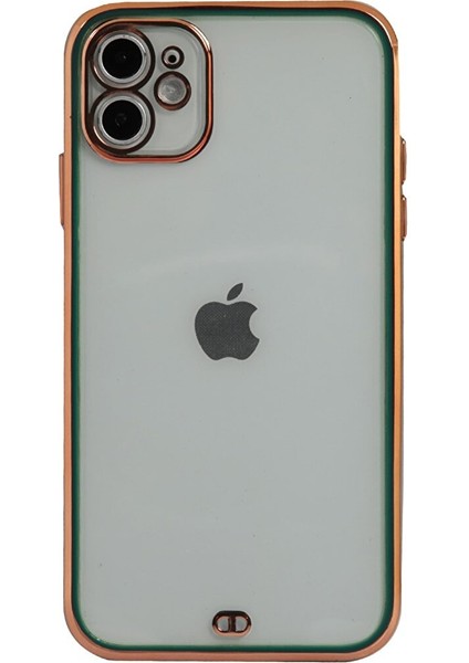 iPhone 11 Gold - Yeşil Çerçeveli Şeffaf Kılıf