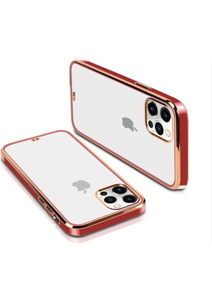 iPhone 13 Gold - Kırmızı Çerçeveli Şeffaf Kılıf