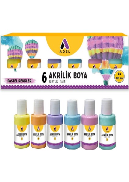 Akrilik Boya Pastel Renkler 6 Renk 6 x 60 ml