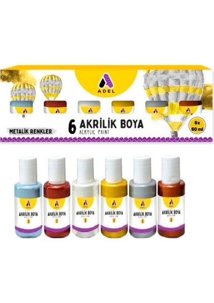 Akrilik Boya Metalik Renkler 6 Renk 6 x 60 ml