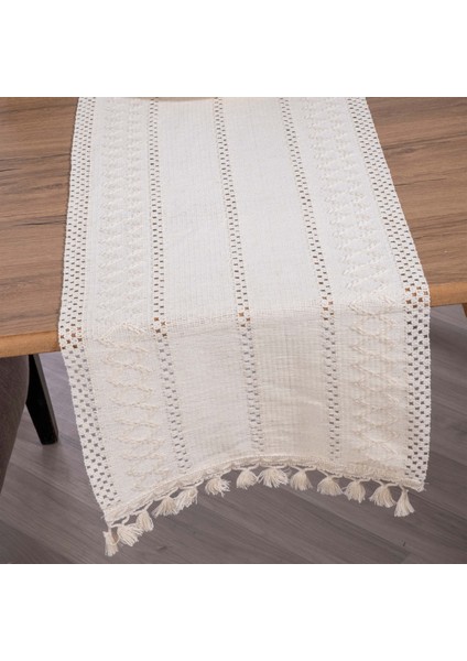 Organik Pamuk Dantel Krem 35x145 cm Runner Masa Örtüsü