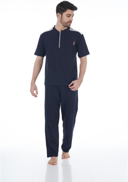22261 Erkek Penye Apolet Desenli Kısa Kollu Pijama Takımı
