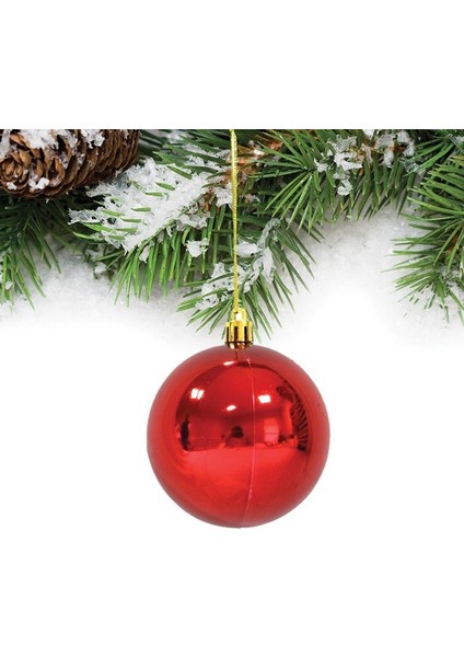 Yılbaşı Kırmızı Parlak Ağaç Süsü 8cm 6'lı