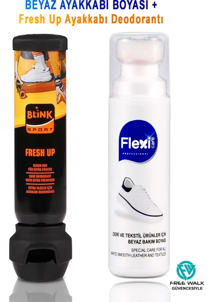 Flexi Care Spor Beyaz Deri ve Kumaş Ayakkabı Boyası 75 Ml. + Fresh Up Ayakkabı Deodorantı 100 Ml(Blinksport)