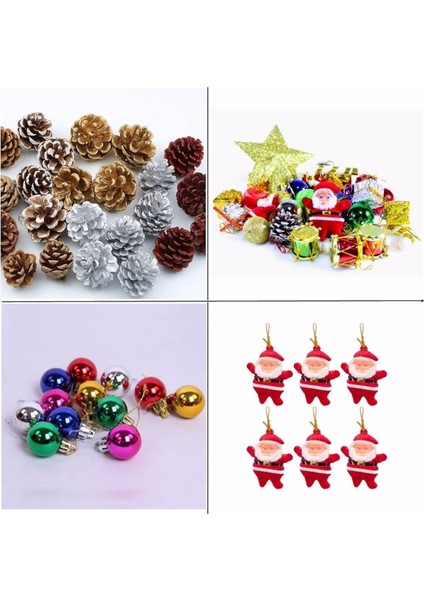Yılbaşı Çam Ağacı Süsü Cici Top,fiyonk,hediye Paketi,kozalak Mega Paket 151 Parça