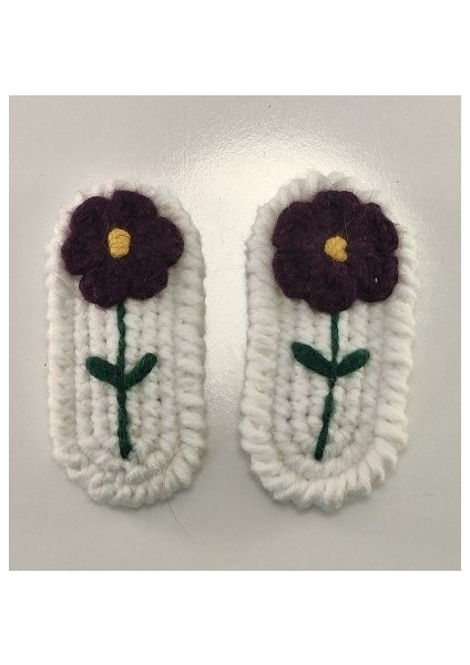 Amigurumi El Yapımı Çiçek Işlemeli 2'li Çıtçıt Toka