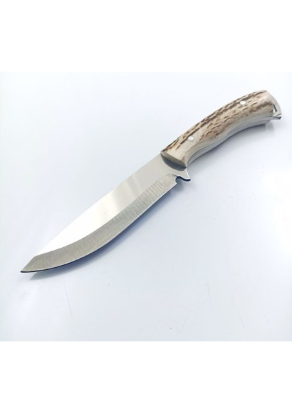 El Yapımı Bushcraft Kamp Bıçağı Geyik Kabze Paslanmaz Av Bıçağı Deri Kılıflı