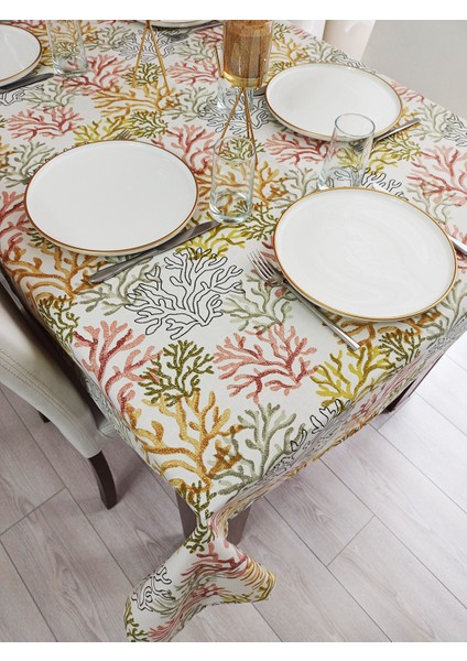 Sıvı Geçirmez Dertsiz Masa Örtüsü Pembe Mercan Pattern
