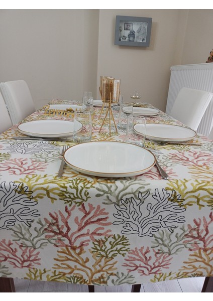 Sıvı Geçirmez Dertsiz Masa Örtüsü Pembe Mercan Pattern