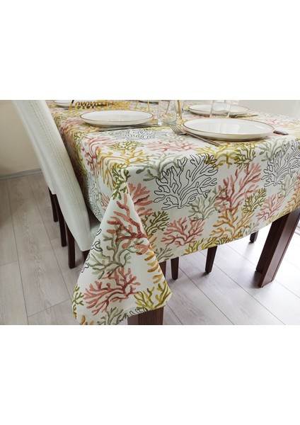 Sıvı Geçirmez Dertsiz Masa Örtüsü Pembe Mercan Pattern