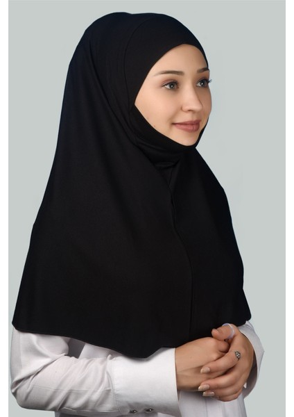 Hazır Türban Peçeli Pratik Eşarp Tesettür Nikaplı Hijab - Namaz Örtüsü Sufle (Xl) - Siyah