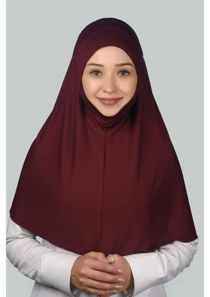 Hazır Türban Peçeli Pratik Eşarp Tesettür Nikaplı Hijab - Namaz Örtüsü Sufle (Xl) - Bordo